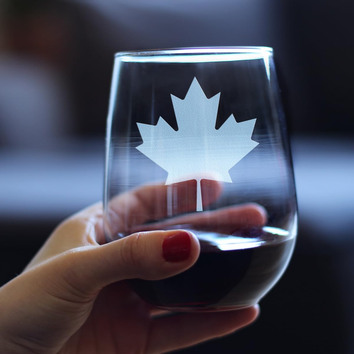 Canada Maple Leaf Stemless Wine Glass – Canadian Flag Gifts and Decor for Women and Men – Large 17 Oz Glasses