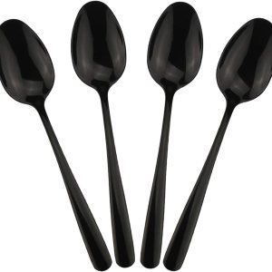 DEALIGHT Black – Cucharas grandes de 8.15 pulgadas, cucharada de acero inoxidable 1810 resistente, cuchara para servir, juego de 4 DEALIGHT Black – Cucharas grandes de 8.15 pulgadas, cucharada de acero inoxidable 1810 resistente, cuchara para servir, juego de 4