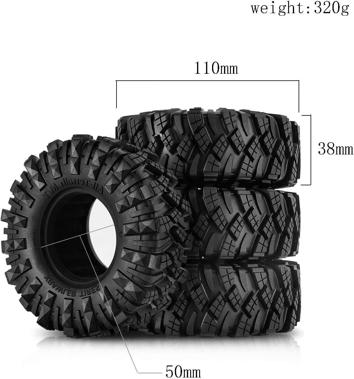 4 neumáticos 1.9 RC Rocks Crawler de goma de 4.33 pulgadas con insertos de espuma, aptos para 110 RC Rock Crawler Axial SCX10 90046 SCX10 III