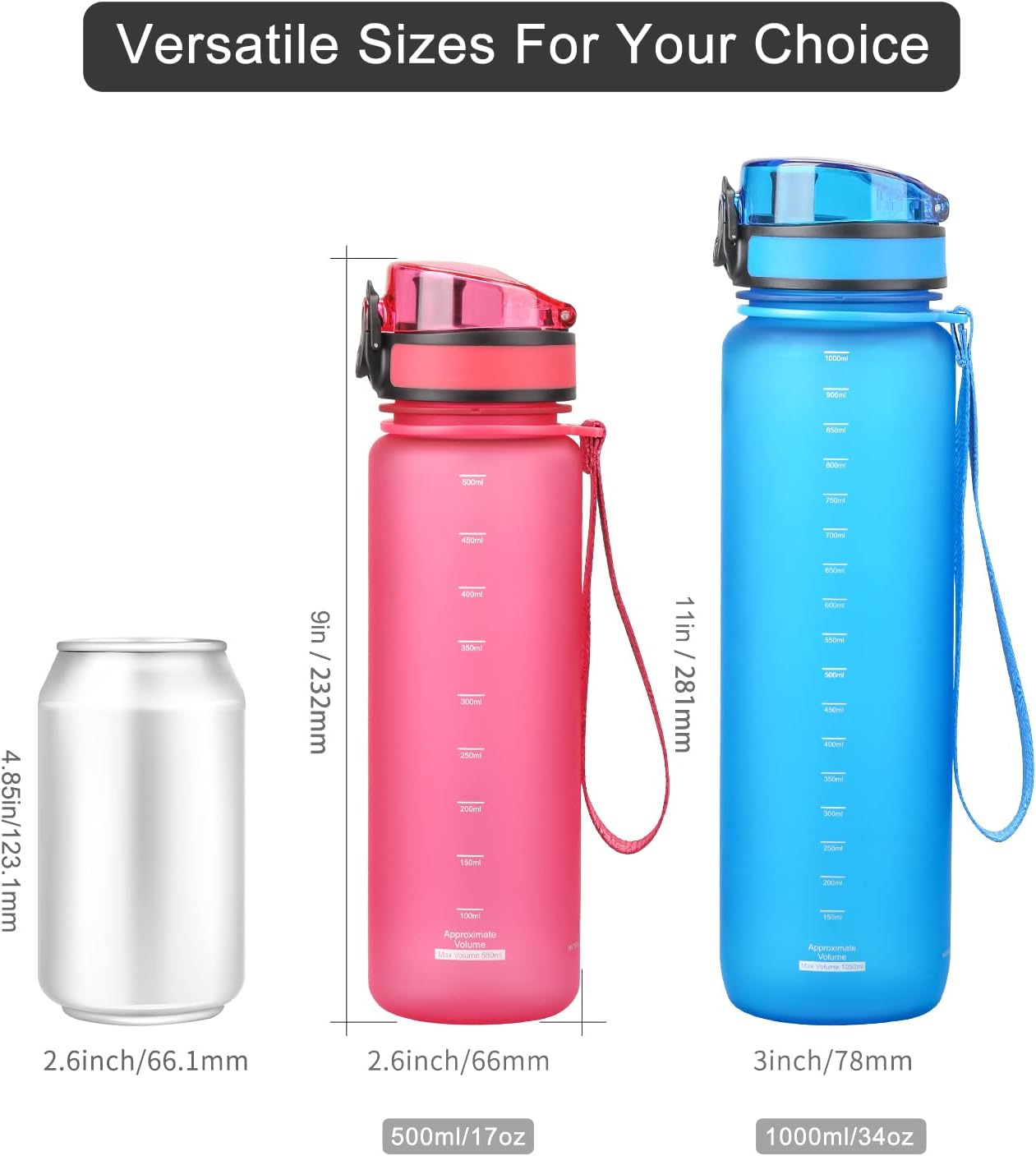 UZSPACE Botella deportiva de plástico a prueba de fugas para niños de 1 litro, 27.1 fl oz, 16.9 fl oz, Tritan y botella deportiva sin BPA apta para