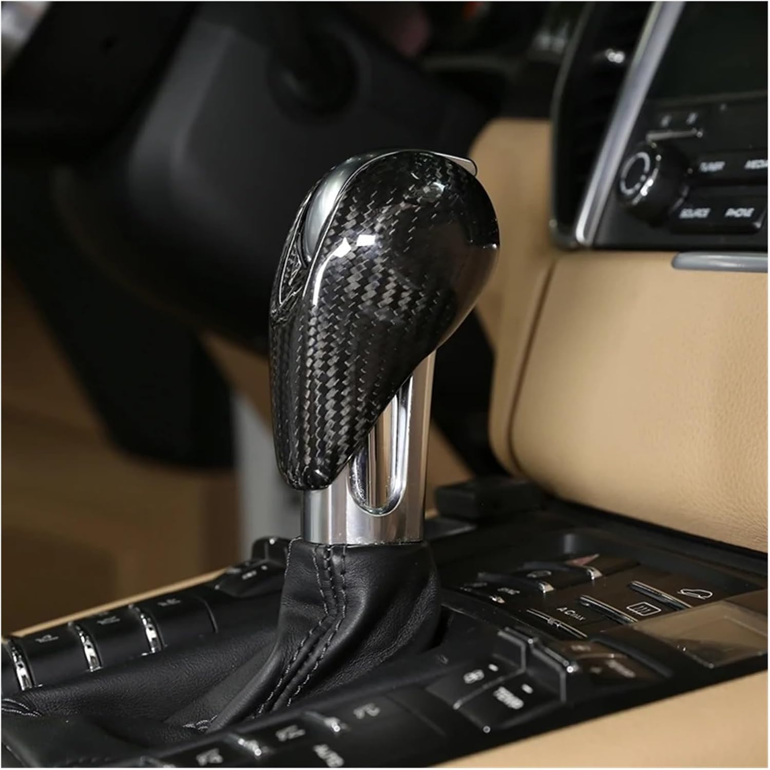 Funda de fibra de carbono real para el cabezal de cambio de marchas, compatible con MACAN 718 911, Panamera Cayman Boxster 2009-2021, accesorios de