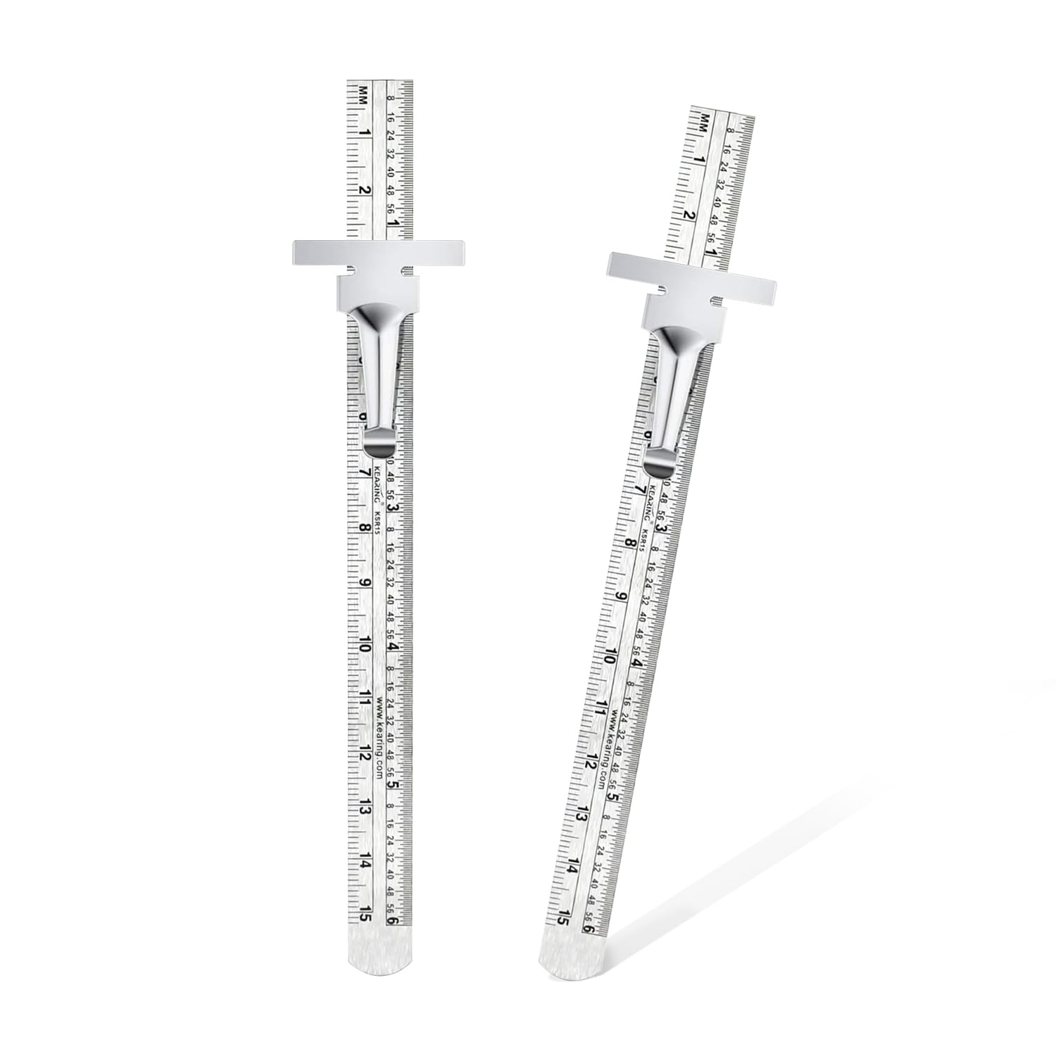 KEARING Regla de bolsillo de 5.9 in, regla de acero inoxidable con clips desmontables, graduaciones imperiales y métricas, 2 piezas