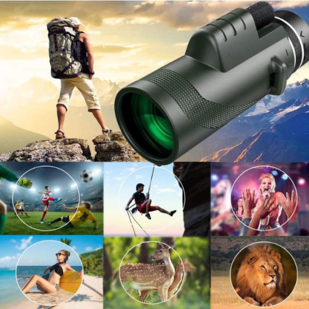 Telescopio monocular de 40 x 60 con soporte para teléfono inteligente y trípode, alcance monocular compacto HD para adultos, prisma monocular de