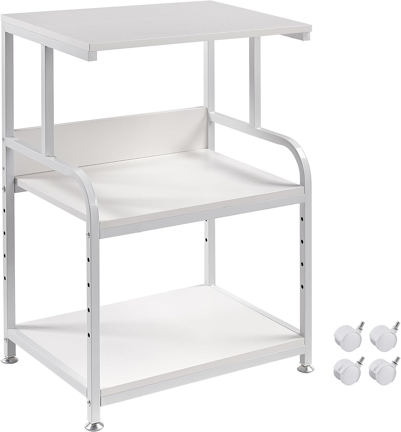 Soporte blanco para impresora, mesa de impresora de 3 estantes con ruedas, carrito de impresora rodante para oficina en casa, organización y