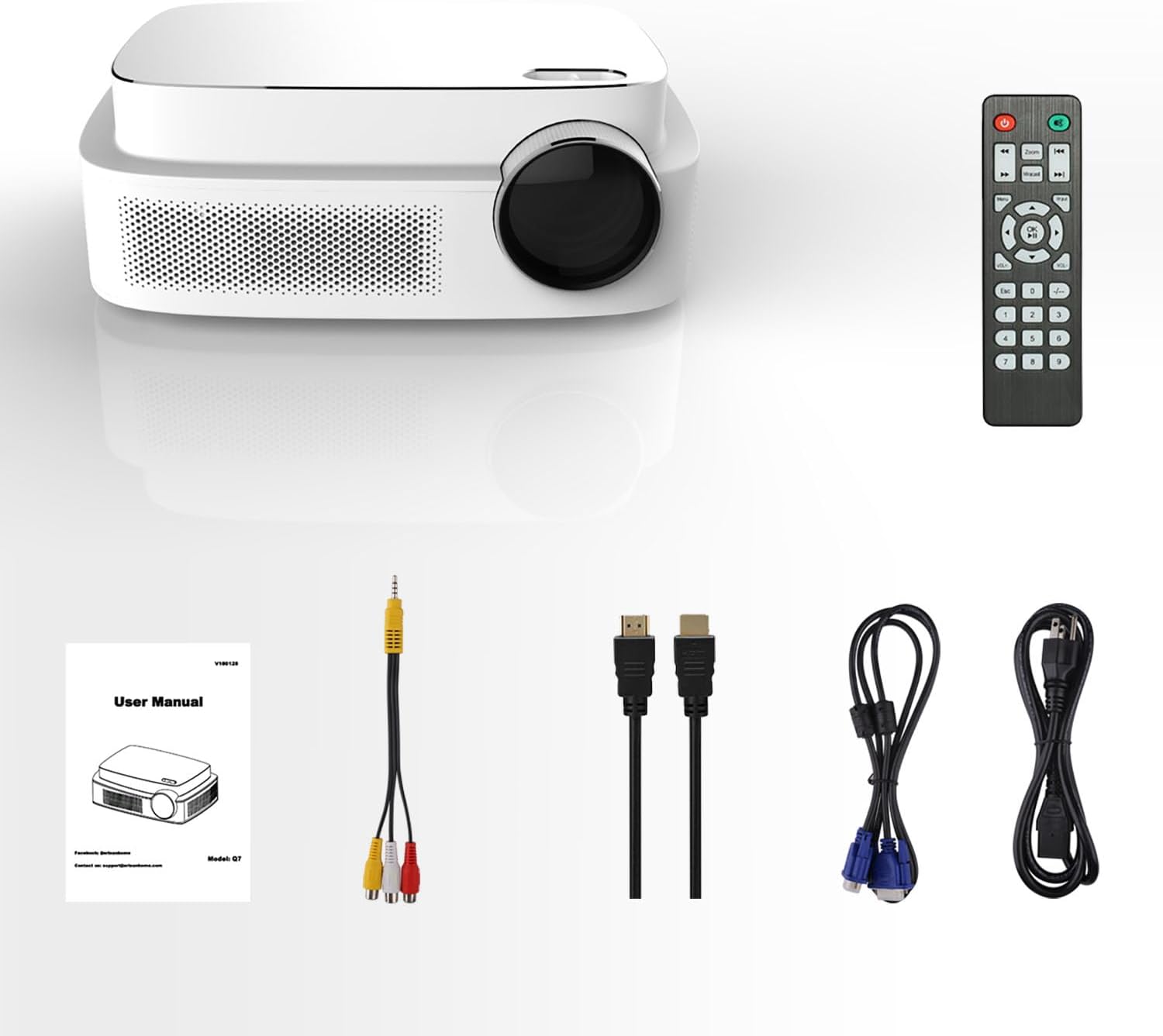 Proyector de video, haz de video HD 1080p con pantalla de 200 pulgadas, altavoz de alta fidelidad, compatible con TV Stick, HDMI, VGA, USB, portátil
