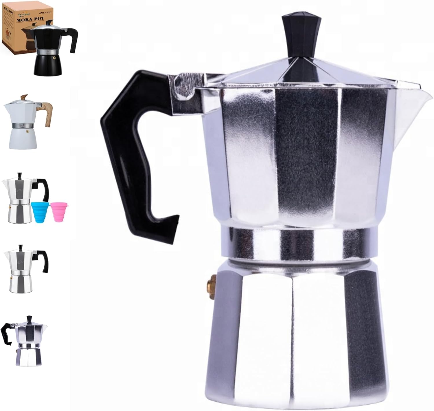 Classic Moka Pot 6 tazas 9 onzas, cafetera espresso de aluminio plateado, cafetera cubana, greca, hace un delicioso café fácilmente en casa