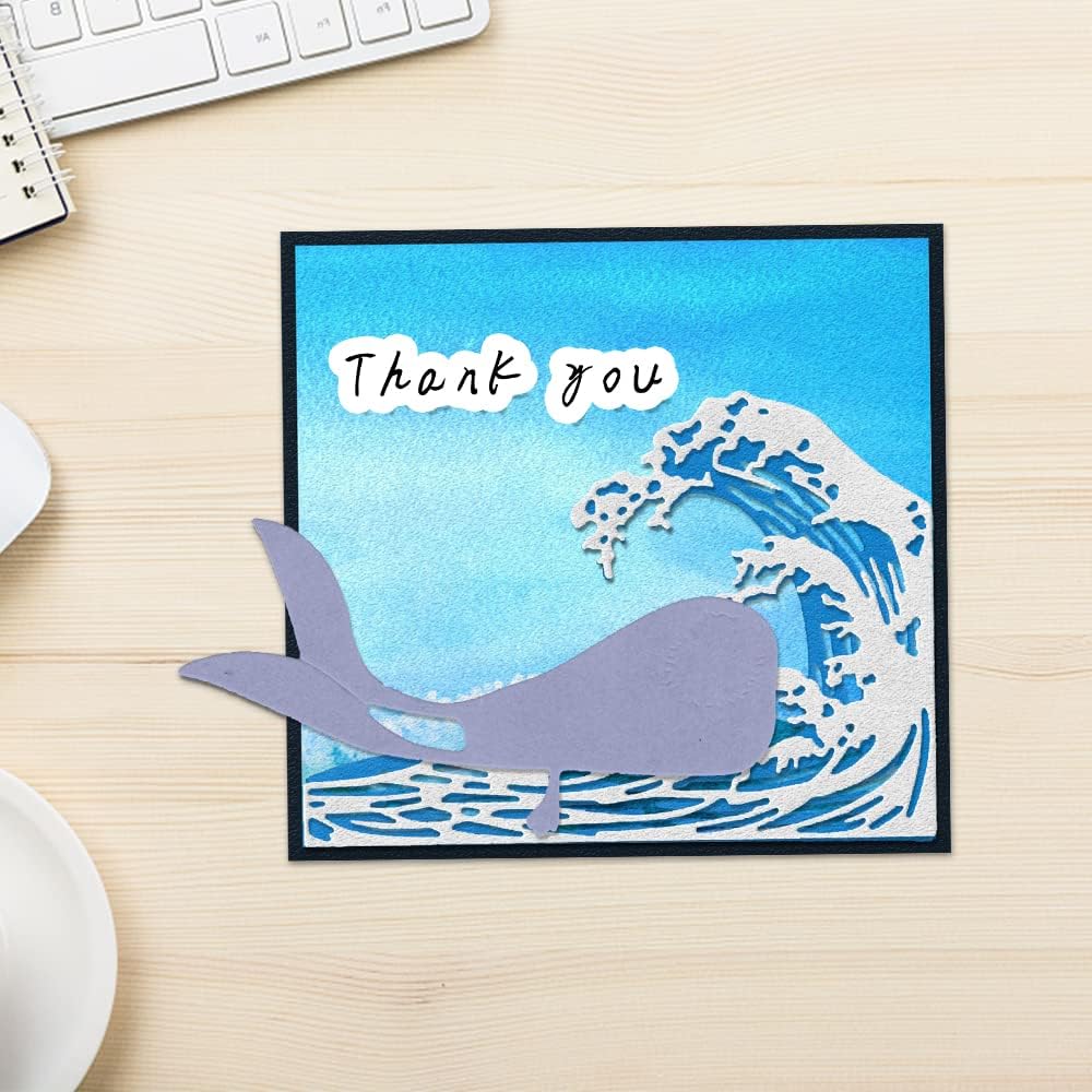 Troqueles de fondo de olas de metal para hacer tarjetas, troqueles de corte de ballena de pescado para decoración de bricolaje, papel artesanal,