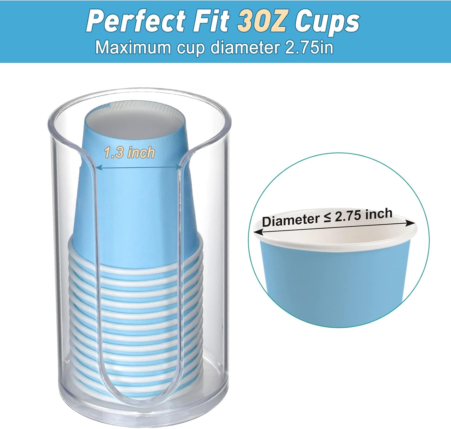 Dispensador de tazas de baño, paquete de 2 soportes pequeños desechables de papel para enjuague bucal de plástico transparente para encimera de