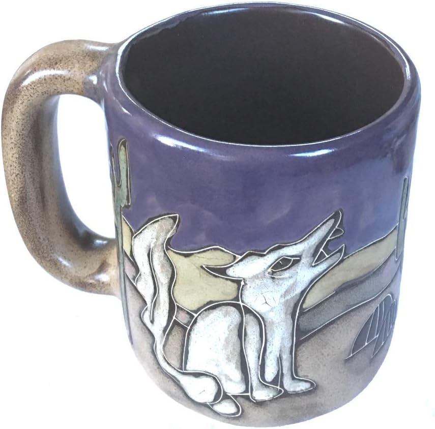 Una (1) MARA STONEWARE COLLECTION  Taza de café coleccionable de 16 onzas  Diseño de desierto, cactus y coyote