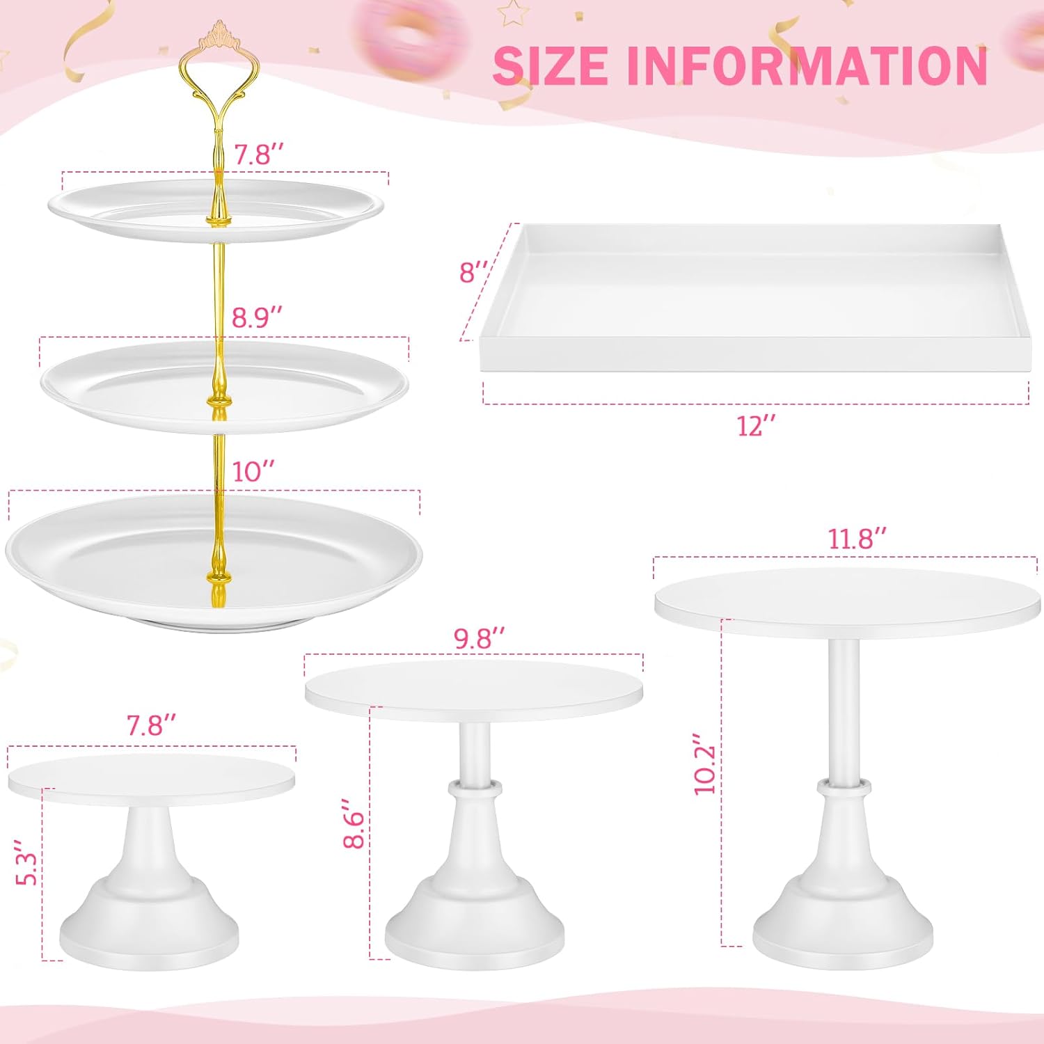 Tioncy Juego de 7 soportes de metal para tartas, soporte para cupcakes, mesa de postre, plato de exhibición de cupcakes, platos de servir, mesa de
