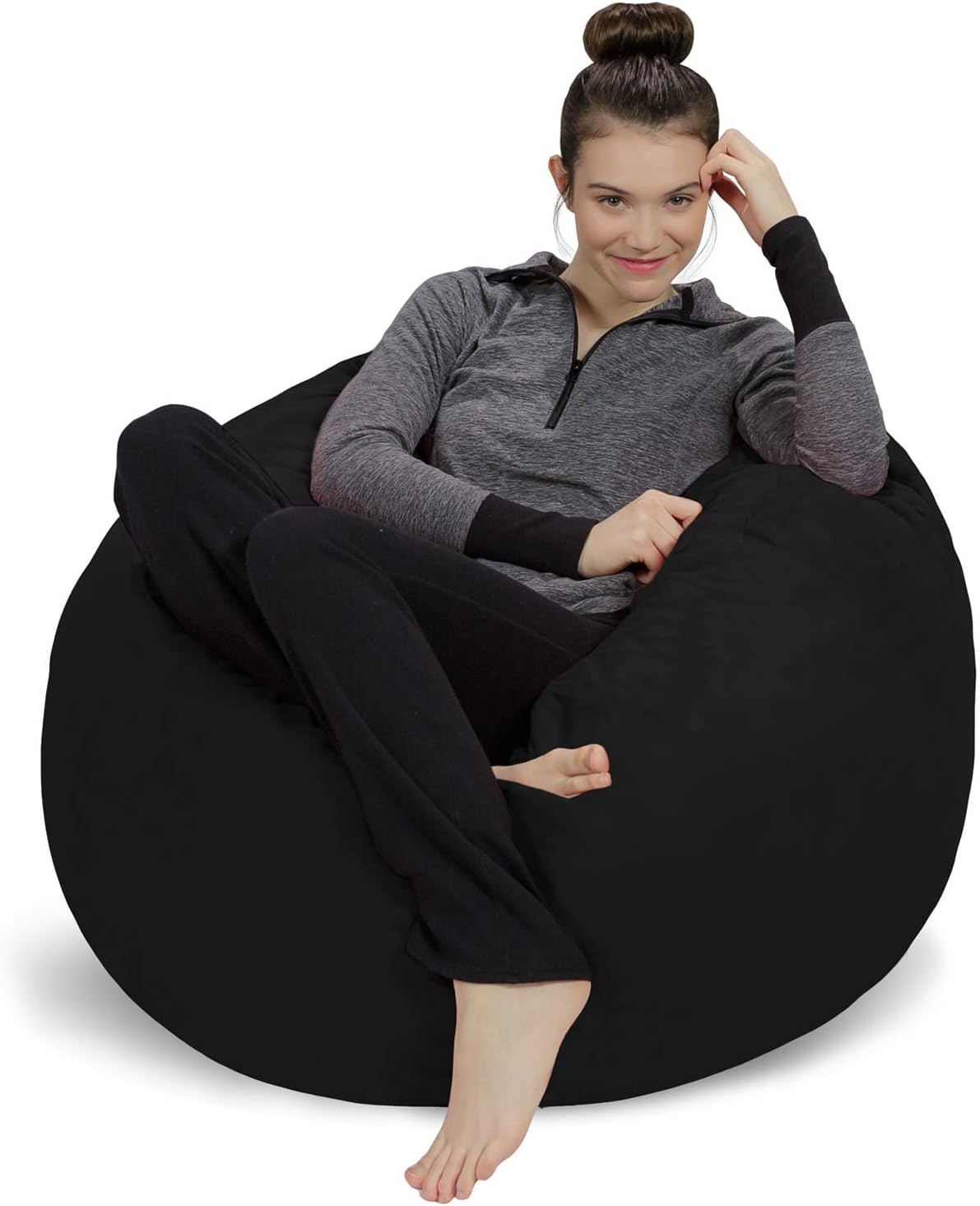 Sofa Sack – Sillón puff Puff de espuma viscoelástica de 3 pies, sofá mediano con funda de microfibra suave, color negro medianoche