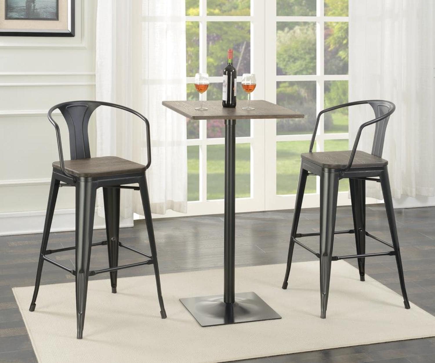 Coaster Home Furnishings Tolix – Taburete de bar industrial de 30 pulgadas con respaldo medio, taburete de bar de bambú sólido con marco de metal,