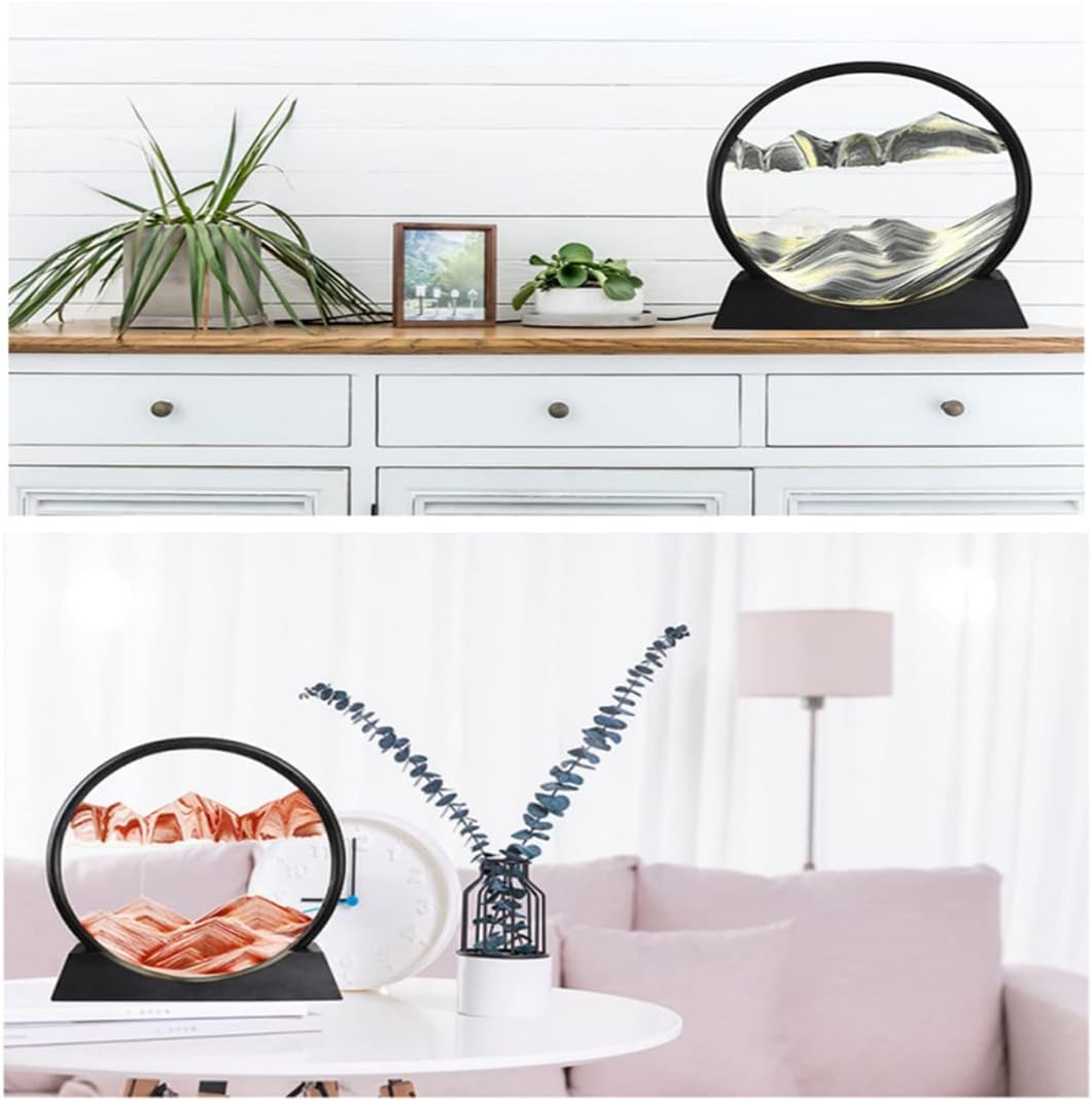 Decoración de imagen artística de arena móvil 3D, movimiento líquido de paisaje de arena de mar profundo, vidrio redondo, pintura de arena móvil,