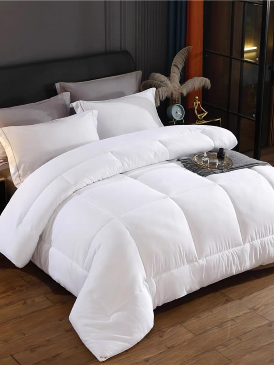 JOLLYVOGUE Edredón tamaño Queen, edredón acolchado blanco con pestañas en las esquinas, edredón reversible alternativo de plumón para todas las