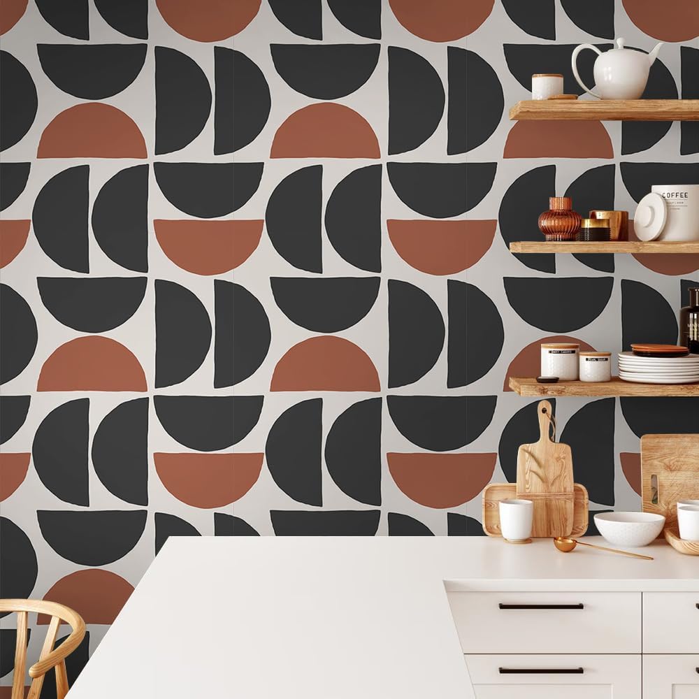 VistaPalette Papel tapiz autoadhesivo con diseño geométrico moderno, de 18 x 236 pulgadas, color marrón, amarillo y gris, extraíble, para cocina,