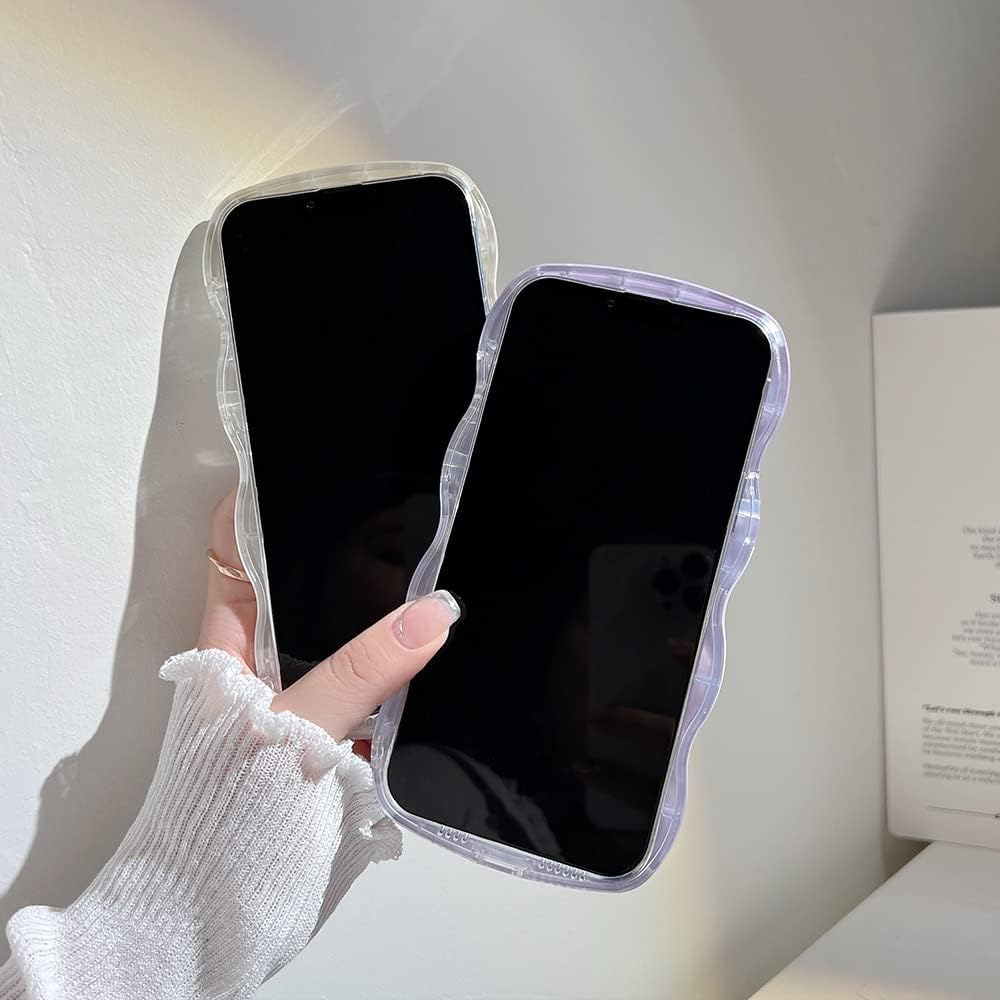 Funda con marco ondulado rizado para iPhone 15 Pro Max de 6.7 pulgadas, bonito patrón de forma de onda 2 en 1, a prueba de golpes, transparente,