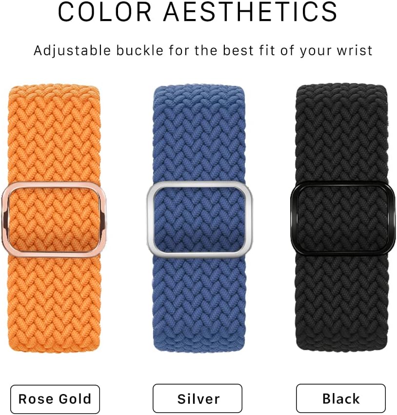 Atenzol – Correas de reloj trenzadas, elásticas Solo Loop compatibles con Apple Watch 76SE54321, con hebilla ajustable, pulsera deportiva elástica