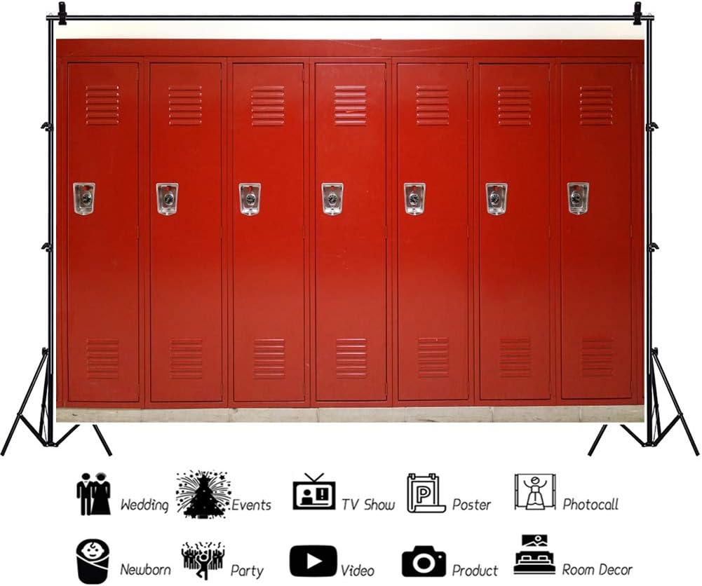 YongFoto Telón de fondo rojo de 8 x 6 pies, para deportes, gimnasio, escuela, armario de seguridad, fondo de habitación para fotografía,