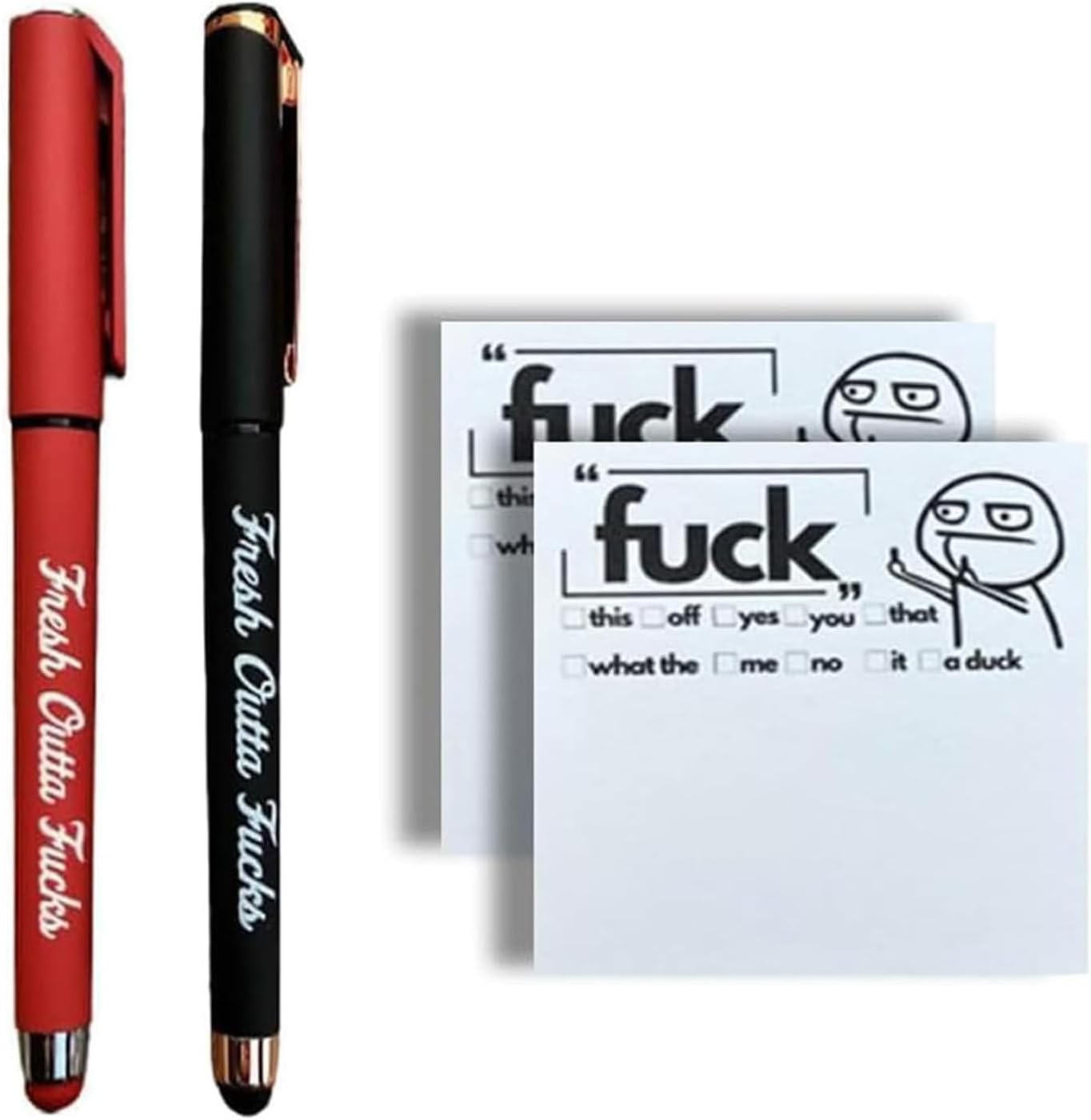 Fresh Outta Fucks Pad and Pen – Suministros de oficina novedosos y sarcásticos, regalos divertidos para amigos. Incluye bolígrafos divertidos, juego