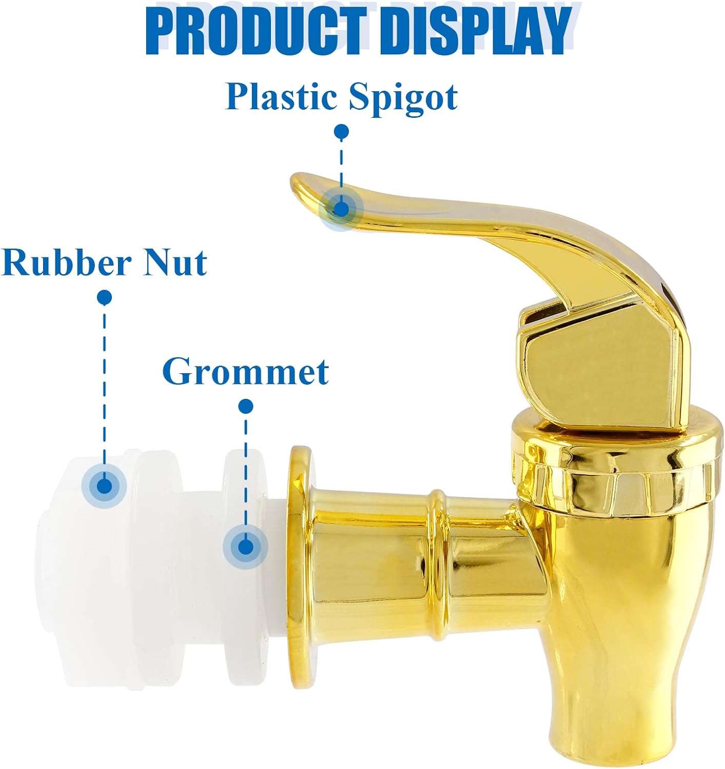 2 piezas de espiga para dispensador de bebidas, reemplazo de grifo de plástico estilo empuje, repuesto para dispensador de agua de bebida, dorado