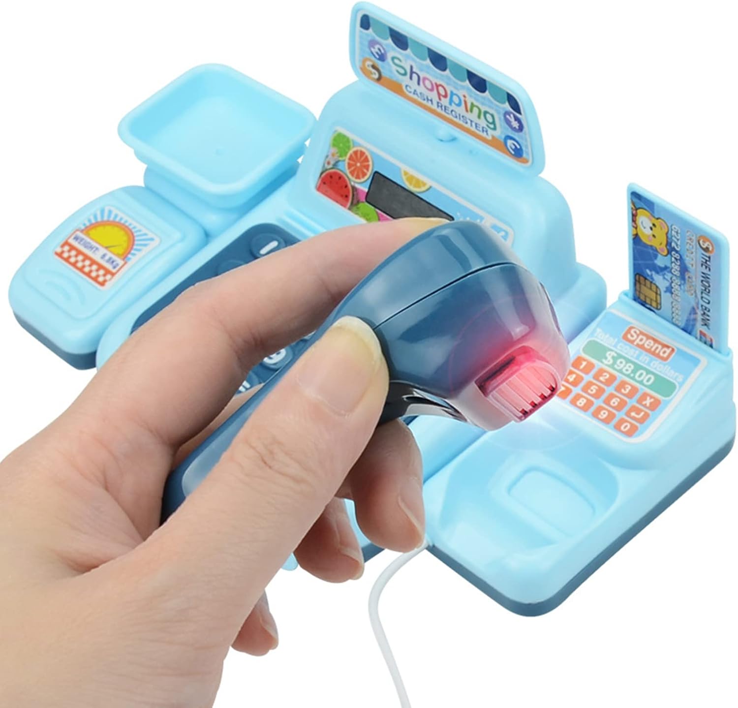 Caja registradora de juguete Juego con música Cajero Tienda de comestibles Supermercado Interactivo Playset para niños Regalo Juguete Azul