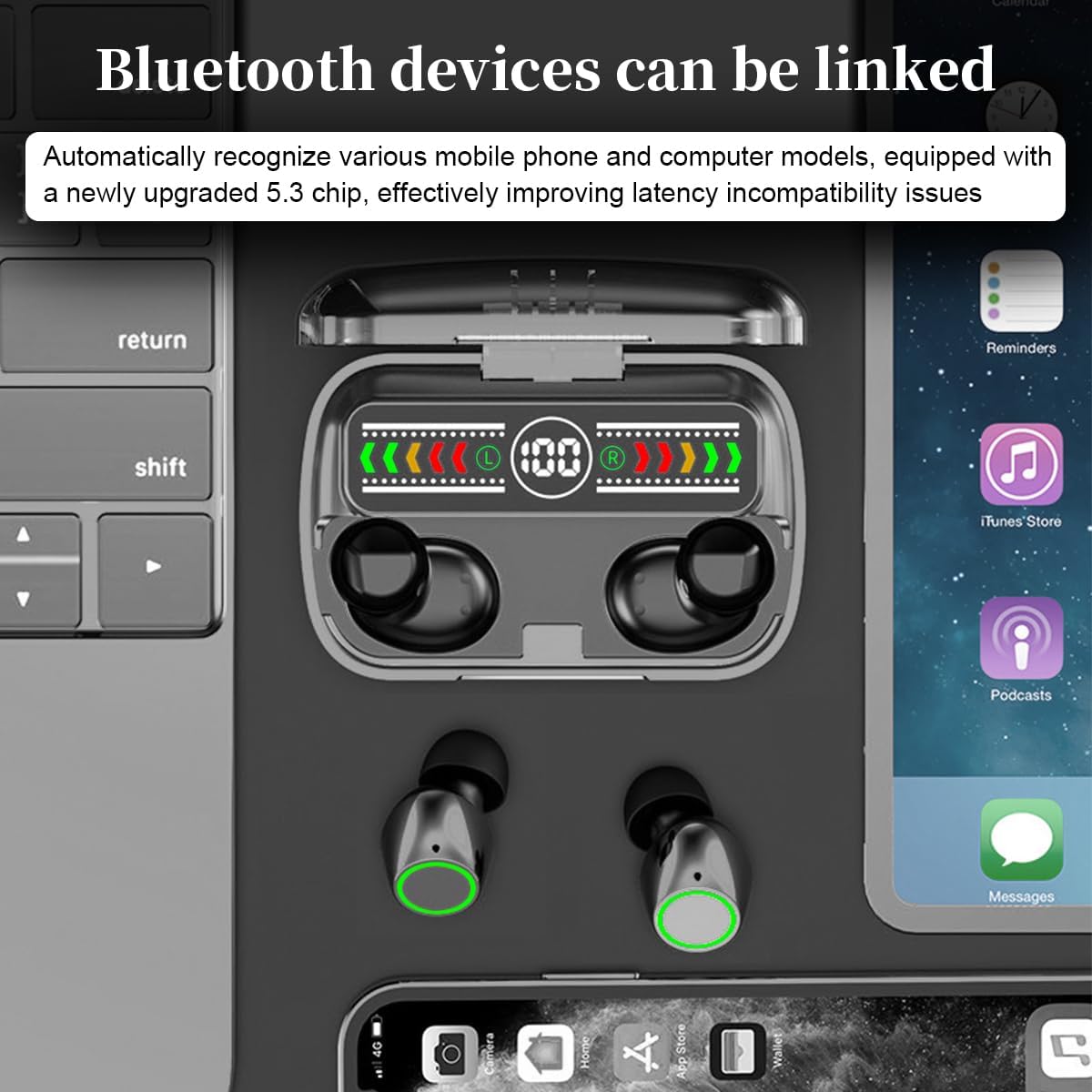 Mini auriculares inalámbricos Bluetooth de 5.3 pulgadas, auriculares ligeros con micrófono integrado, IPX5 impermeable, sonido premium inmersivo de