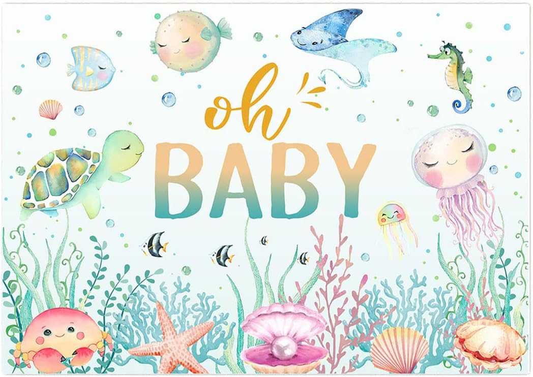 Avezano Fondo de baby shower bajo el mar, tortuga de vida marina oceánica Oh Baby Shower fondo de fiesta de mundo submarino para bebé recién nacido,