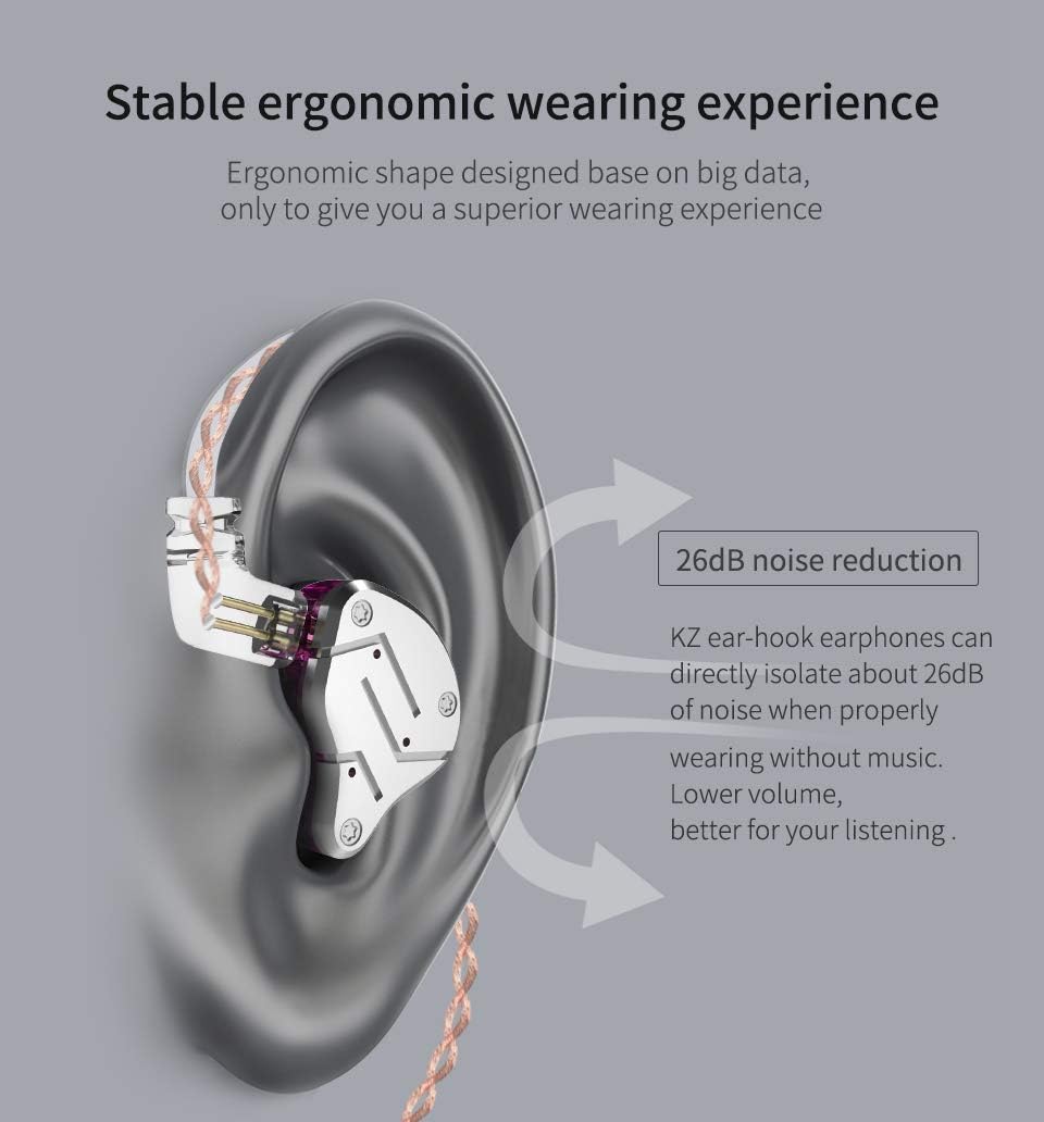 KZ ZSN – Auriculares intrauditivos 1BA 1DD estéreo de alta fidelidad, auriculares KZ de alta resolución con cable desmontable de 0.030 in de 2 pines