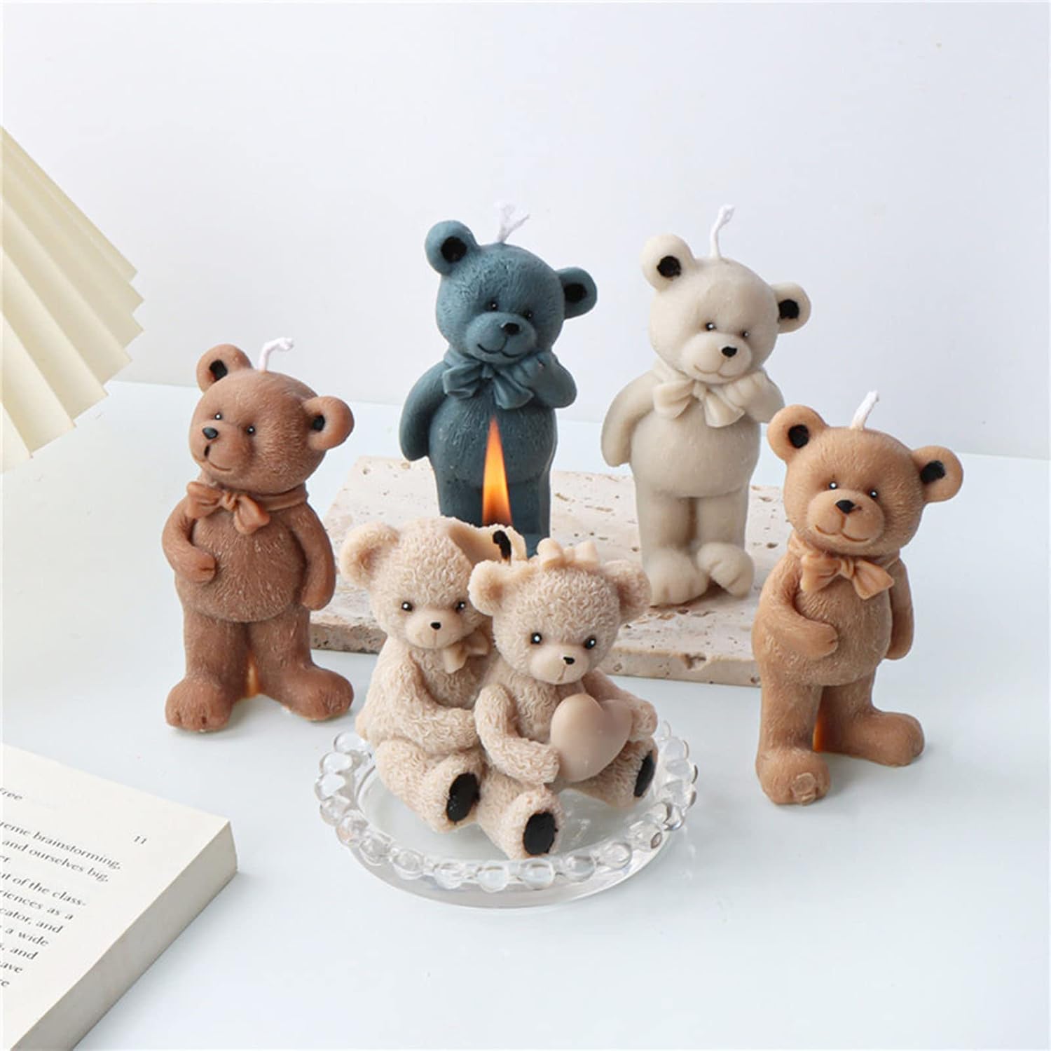 Molde de silicona para velas en forma de oso, molde para velas de bricolaje, molde de yeso, molde epoxi, kit de fabricación de velas, moldes de