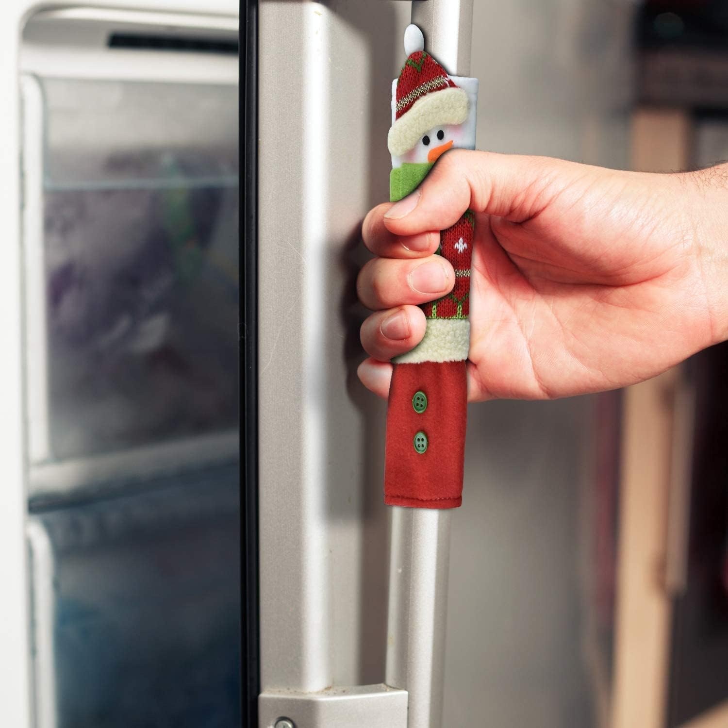 Alcoon – Juego de 3 fundas navideñas para manijas de puerta de refrigerador con muñeco de nieve para refrigerador, microondas, horno, lavavajillas,