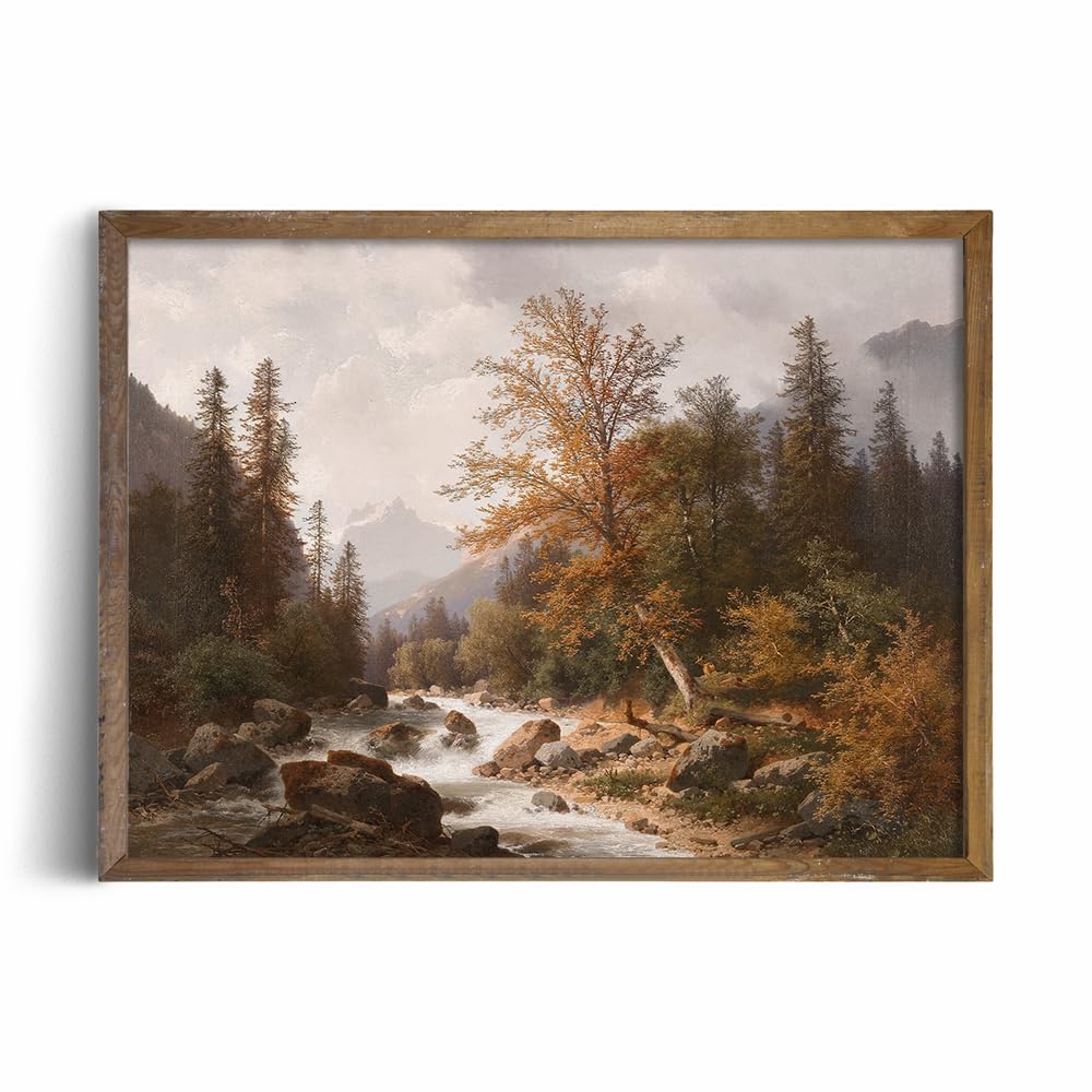Rustic Farmhouse Wall Art Decor – 11×14″ – Fall Autumn Lake Nature River – Boho Art Deco Landscape Picture for Bathroom – French Country Kitchen