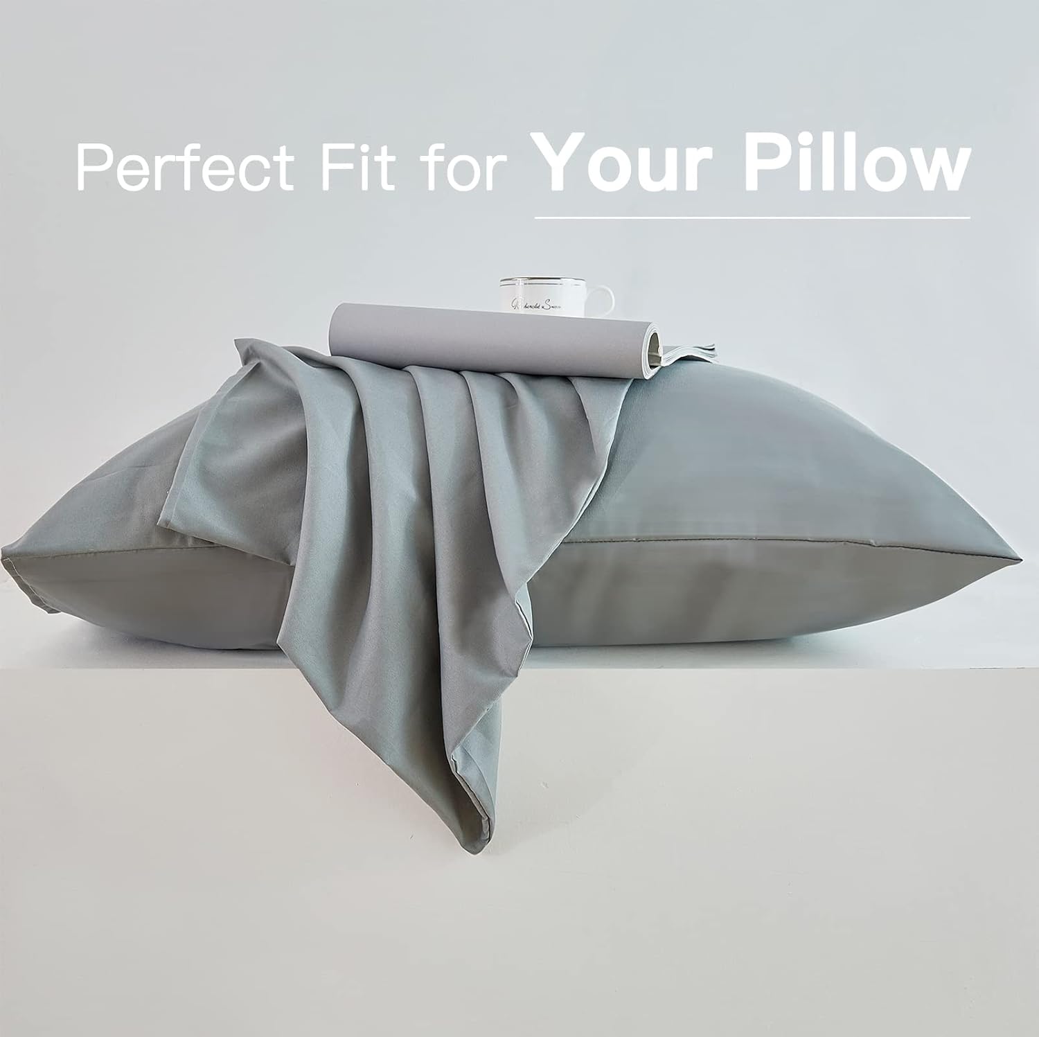Fundas de almohada estándar  Fundas de almohada grises para cabello y piel, paquete de 2 fundas de almohada de 20 x 26 pulgadas, suaves, frías y