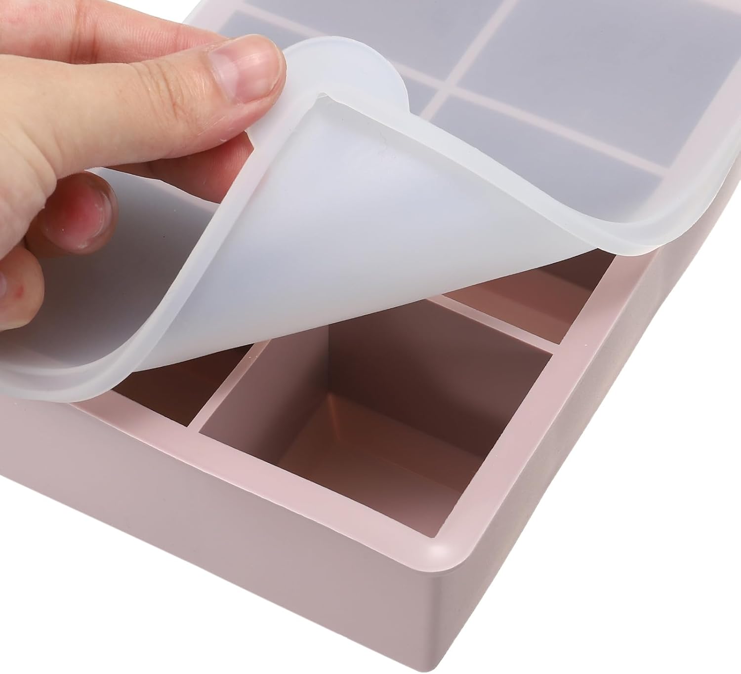 MECCANIXITY Molde para cubitos de hielo, bandeja de silicona para cubitos de hielo de 6 x 2 pulgadas con tapa para cóctel, jugo, bebida casera (rosa)