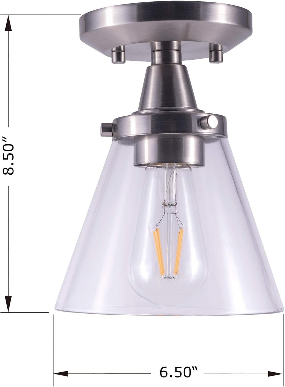 YaoKuem Lámpara de techo semiempotrada, base mediana E26, carcasa de metal con vidrio transparente, bombillas no incluidas, paquete de 2
