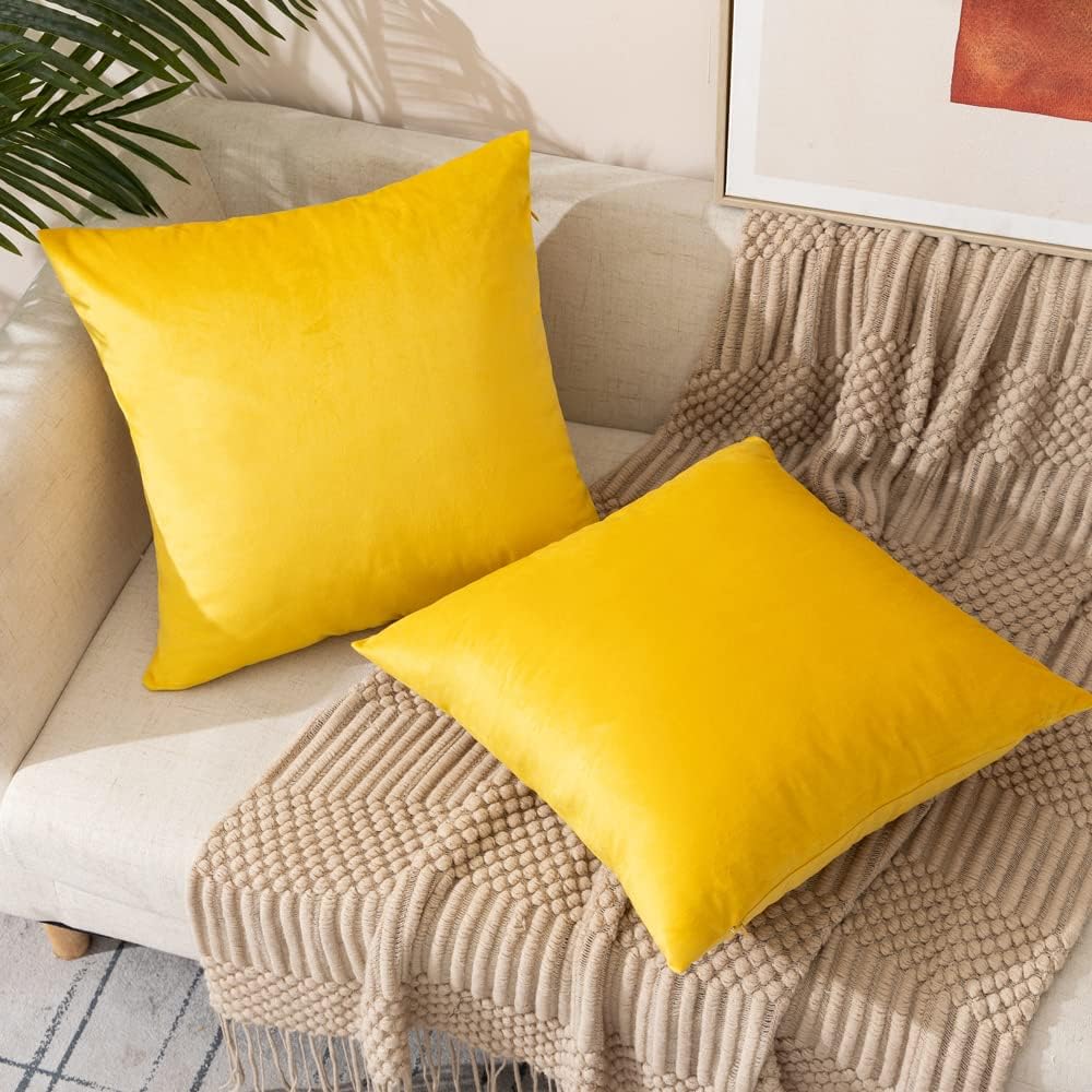 Juego de 2 fundas de almohada de terciopelo con rellenos incluidos, 18 x 18 pulgadas, fundas decorativas suaves y sólidas para sofá, dormitorio,