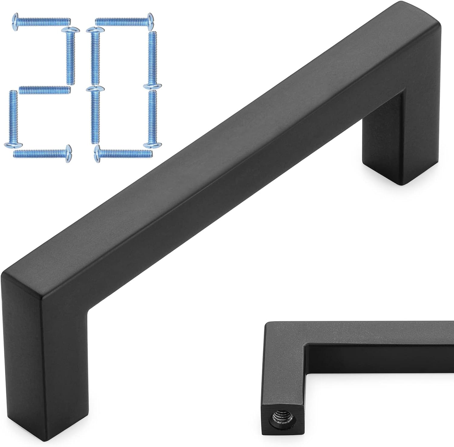 KOOFIZO Paquete de 20 tiradores de barra cuadrada maciza para gabinete, tirador negro para muebles, distancia para los tornillos de 3 pulgadas2.992