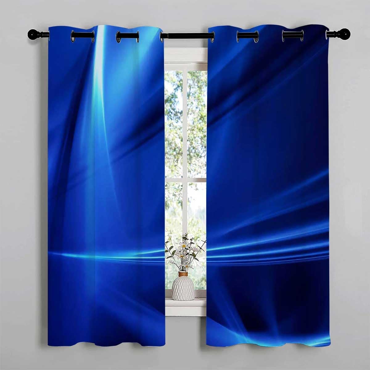 YANFENQI Cortinas para Habitacion Blackout Blue Line Modern Soundproof Door Blanket Curtain Divider 63Inch Width by 63Inch Length,2 Panels
