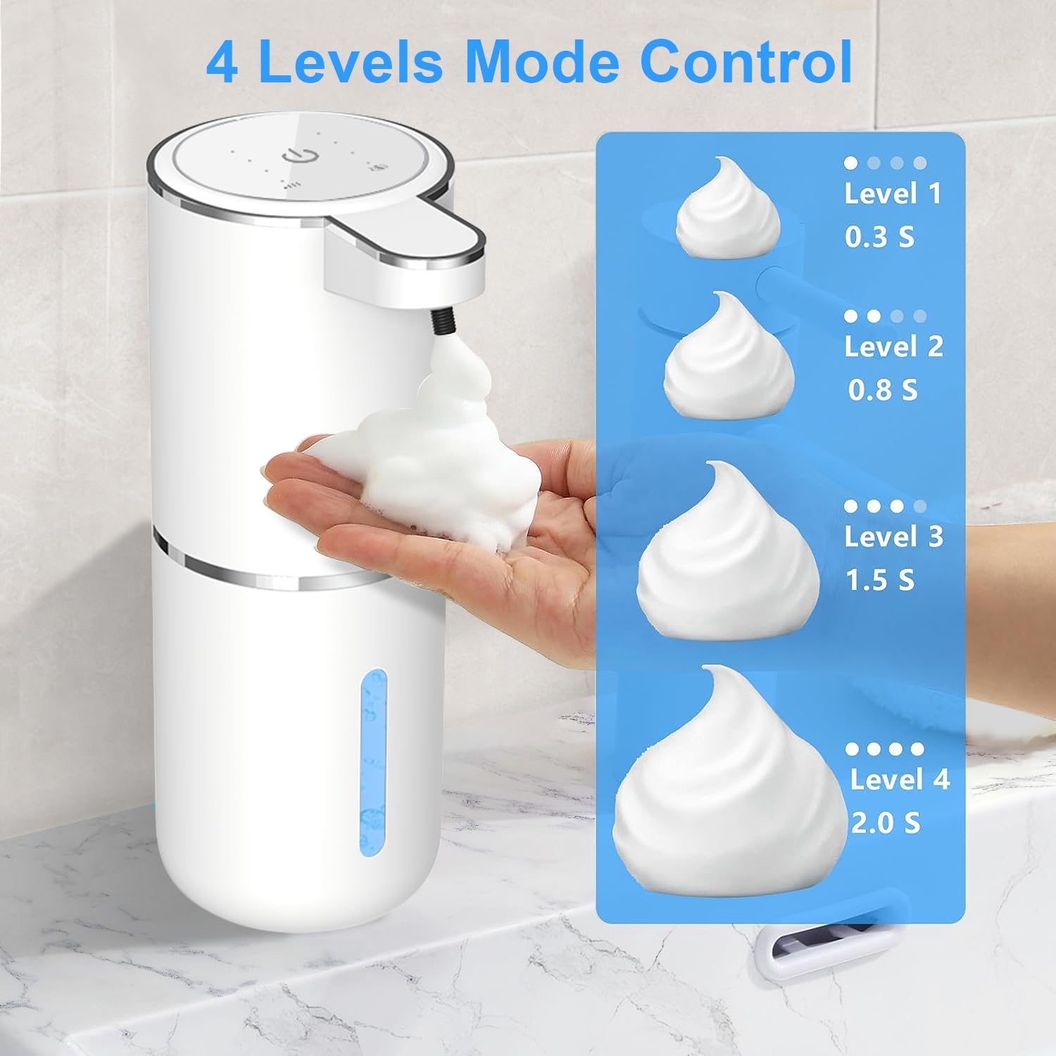 Dispensador automático de jabón espumoso, bomba de manos libres de 13.5 fl oz, dispensador de jabón eléctrico sin contacto, dispensador de jabón
