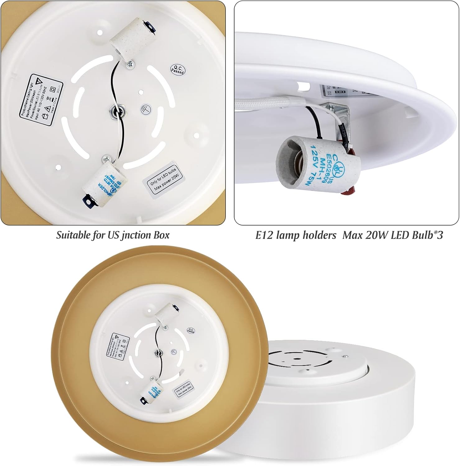Vikaey Lámpara de techo moderna de montaje empotrado, lámpara de techo redonda blanca de 3 luces, lámpara de techo minimalista con pantalla acrílica