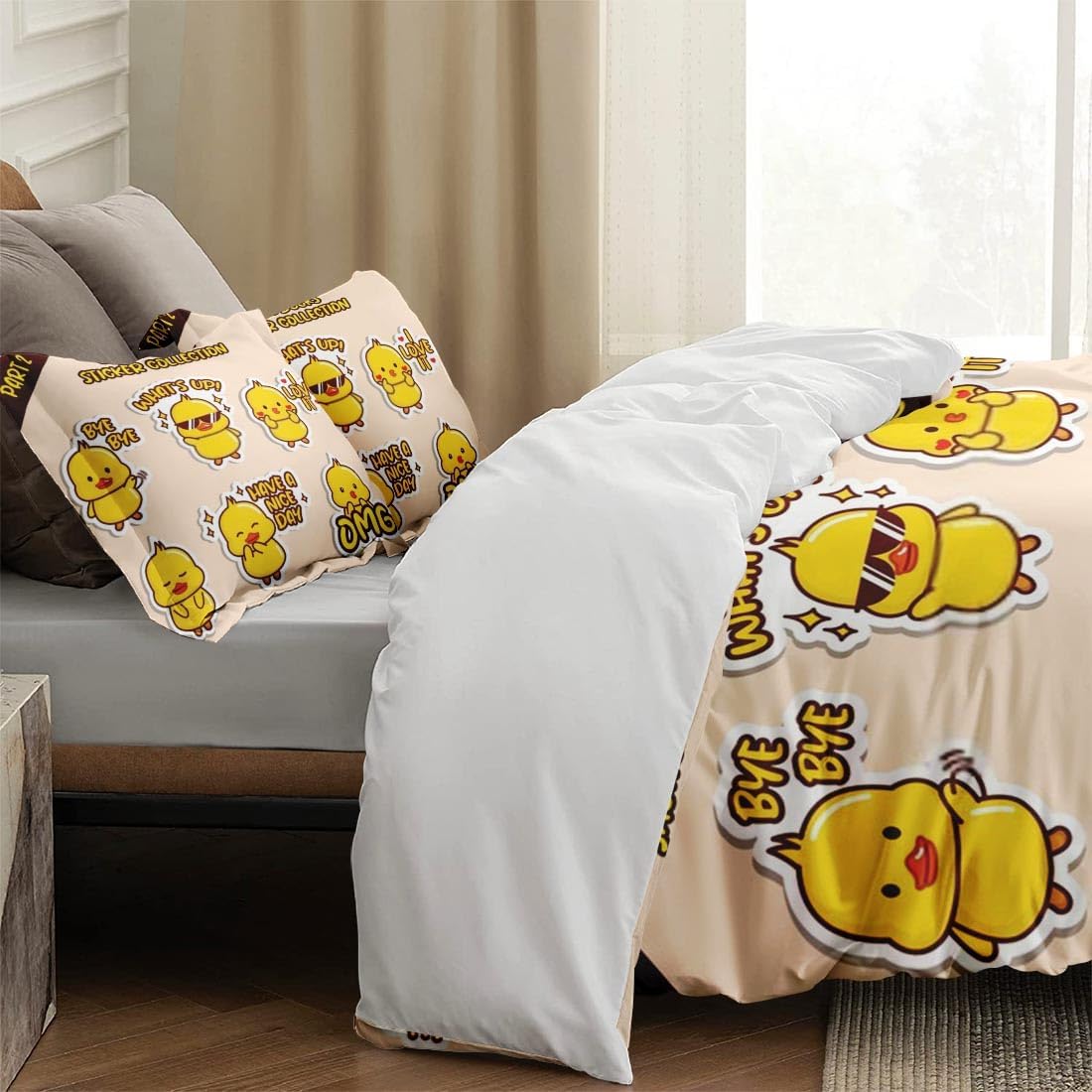 Juego de funda de edredón, juego de ropa de cama Kawaii Cute I de pato para niños y adultos, decoración de dormitorio, juego de funda de edredón
