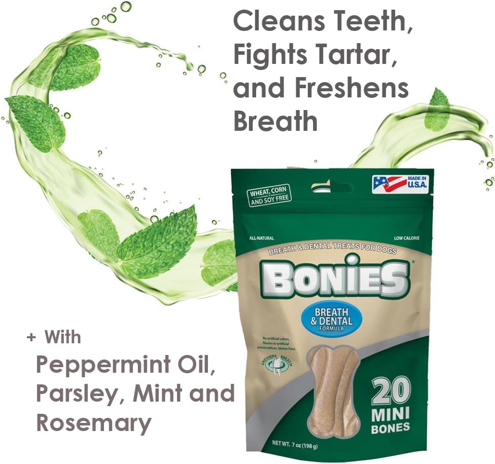 BONIES Natural Dental Bones Multi-Pack Mini para Perros 5-15 LBS  Golosinas Naturales para Perros  Bajas Calorías  Sabor a Pollo  20 Huesos