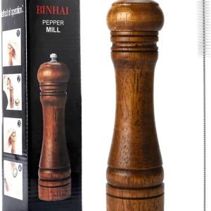BINHAI Molinillo de pimienta de madera, molinillo de pimienta, molinillos manuales sólidos con molinillos de cerámica ajustables fuertes, juego de 8 BINHAI Molinillo de pimienta de madera, molinillo de pimienta, molinillos manuales sólidos con molinillos de cerámica ajustables fuertes, juego de 8