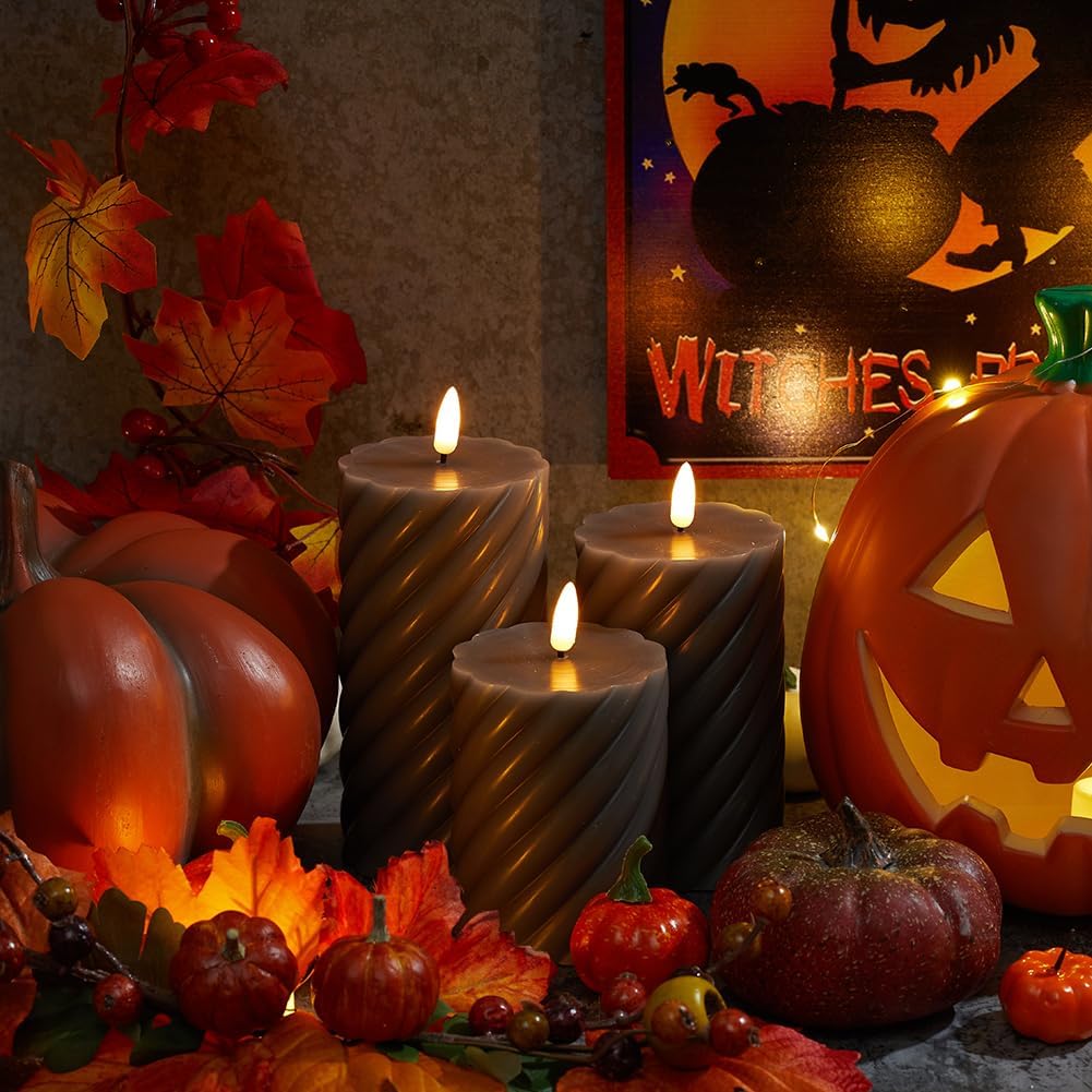loliow Twist Candles – Juego de 3 velas parpadeantes sin llama de 3 pulgadas (4 pulgadas, 5 pulgadas, 6 pulgadas), con control remoto, para el