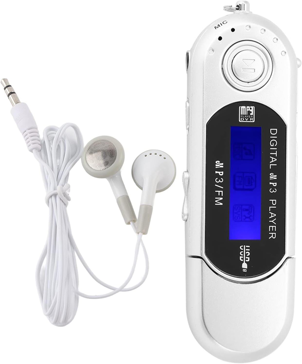oceanside Reproductor MP3 USB Stick Música portátil Reproductor USB MP3 con pantalla LCD Radio FM Tarjeta de memoria de voz, negro plata azul (plata)