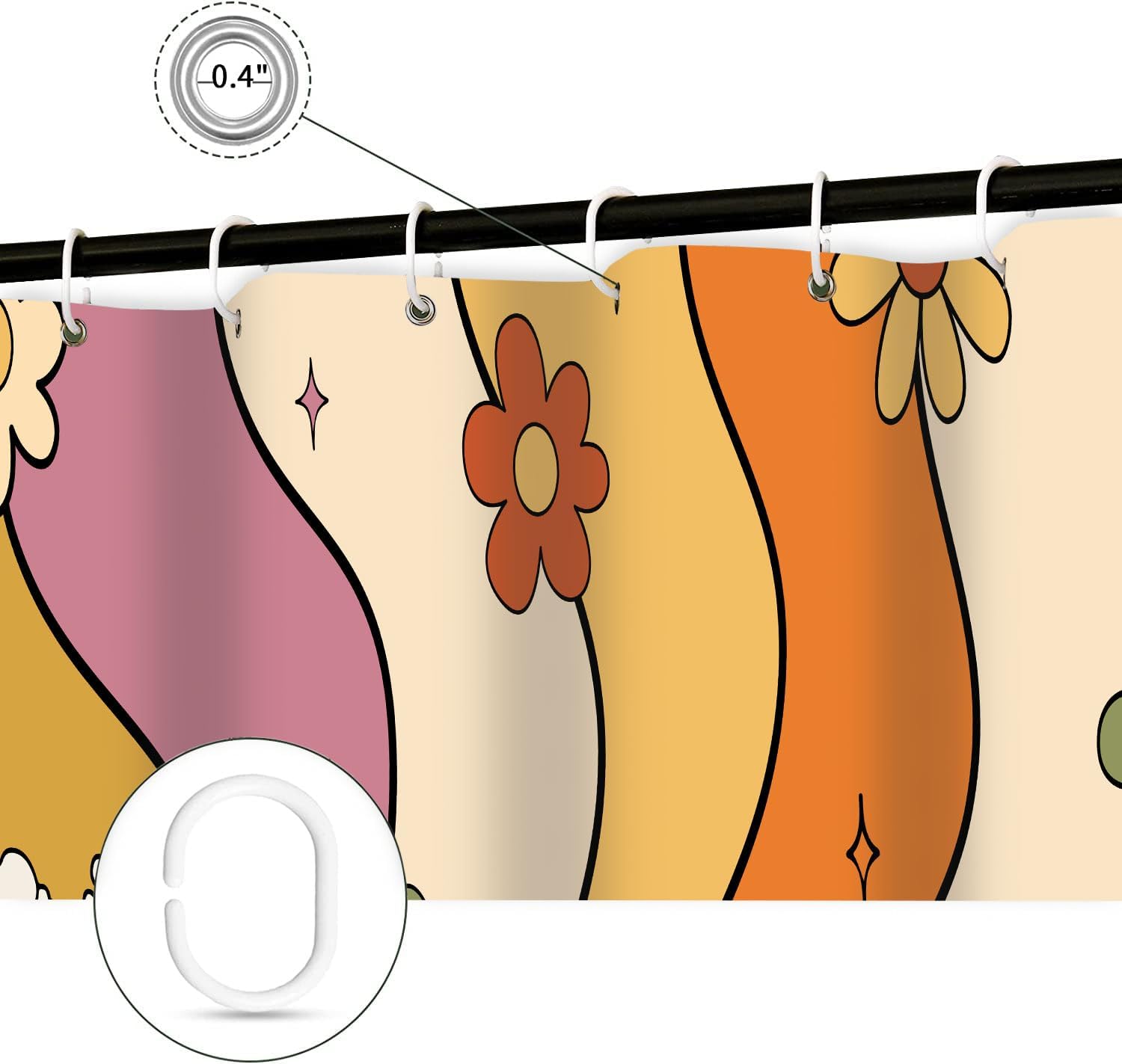 Cortina de ducha estilo japonés, estilo retro, bohemio, con diseño de hongos y flores, estilo japonés, juego de cortina de ducha estética con