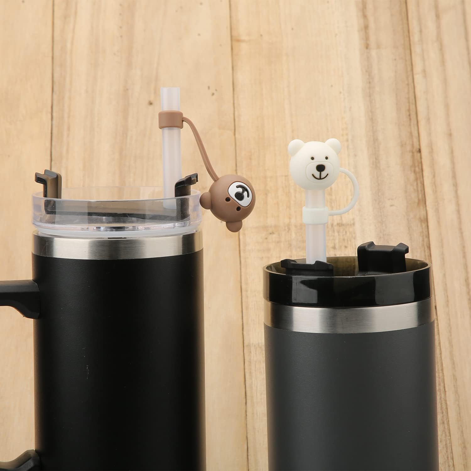 3 fundas para popote de oso, bonitas fundas de popote de silicona suave de dibujos animados, tapas protectoras sin BPA compatible con Stanley Straws