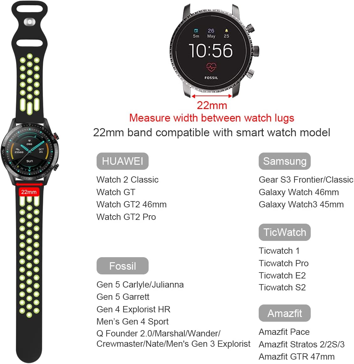 Correa de silicona suave para Samsung Galaxy Gear S3 Galaxy Watch de 0.866in, compatible con Samsung Galaxy Watch 3 de 1.772in, Gear S3 Frontier,