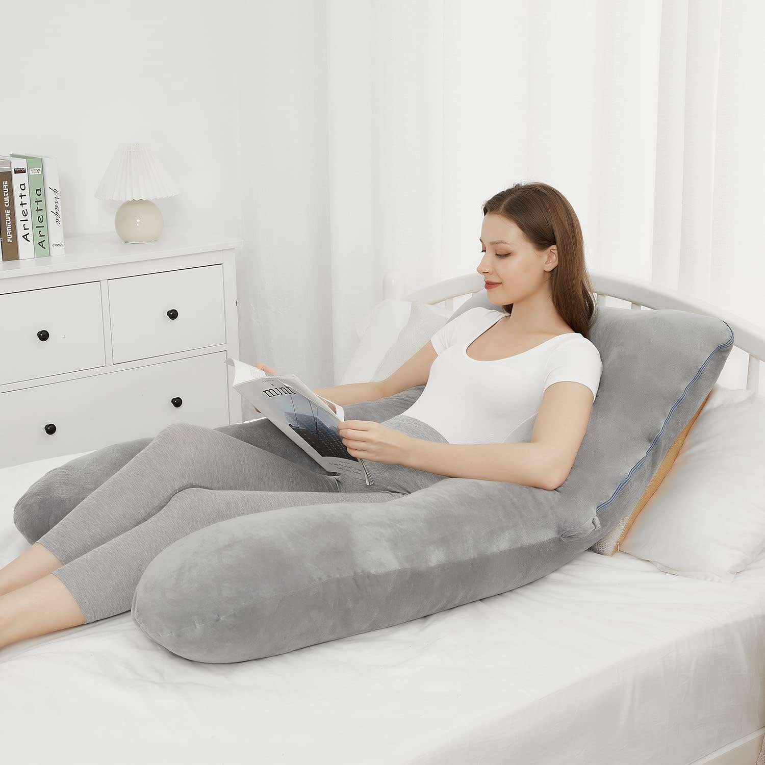 JOHNPEY Almohadas de embarazo para dormir, almohada de cuerpo completo en forma de U, almohada de maternidad imprescindible para el embarazo con