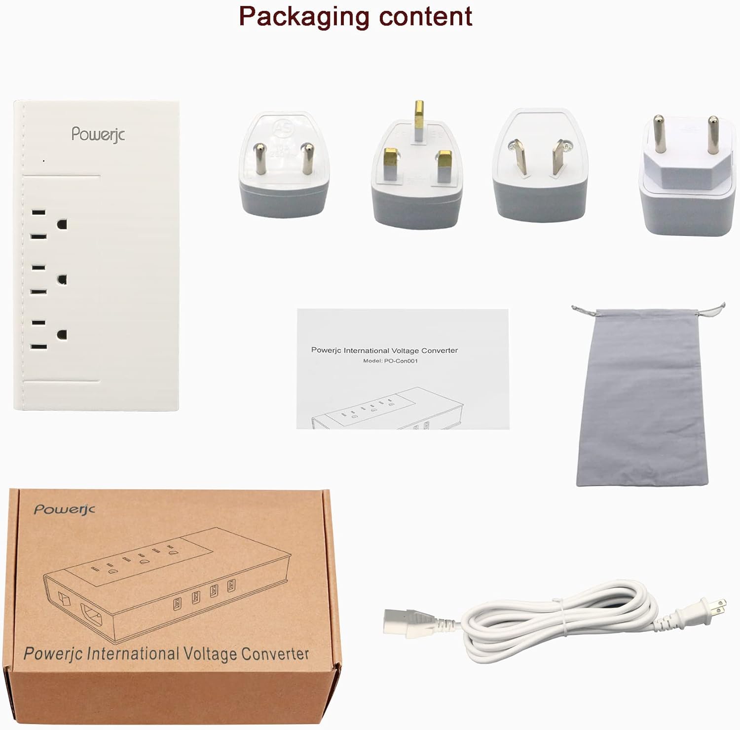 Powerjc – Convertidor de voltaje de viaje, adaptador de corriente reductor de 220 V a 110 V, potencia nominal 1500 con 4 puertos de carga USB