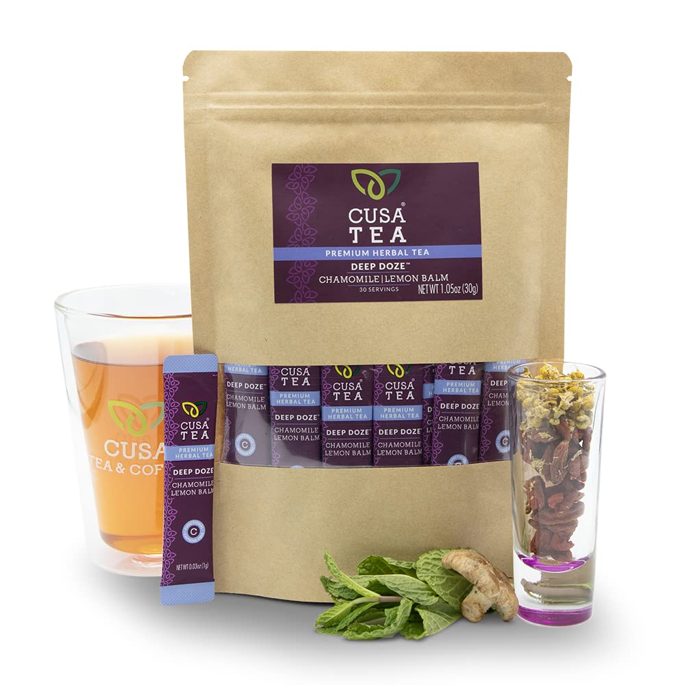 Cusa Tea & Coffee  Deep Doze Herbal Tea  Té instantáneo sin cafeína premium  Té caliente y helado sin azúcar añadido (30 porciones individuales)